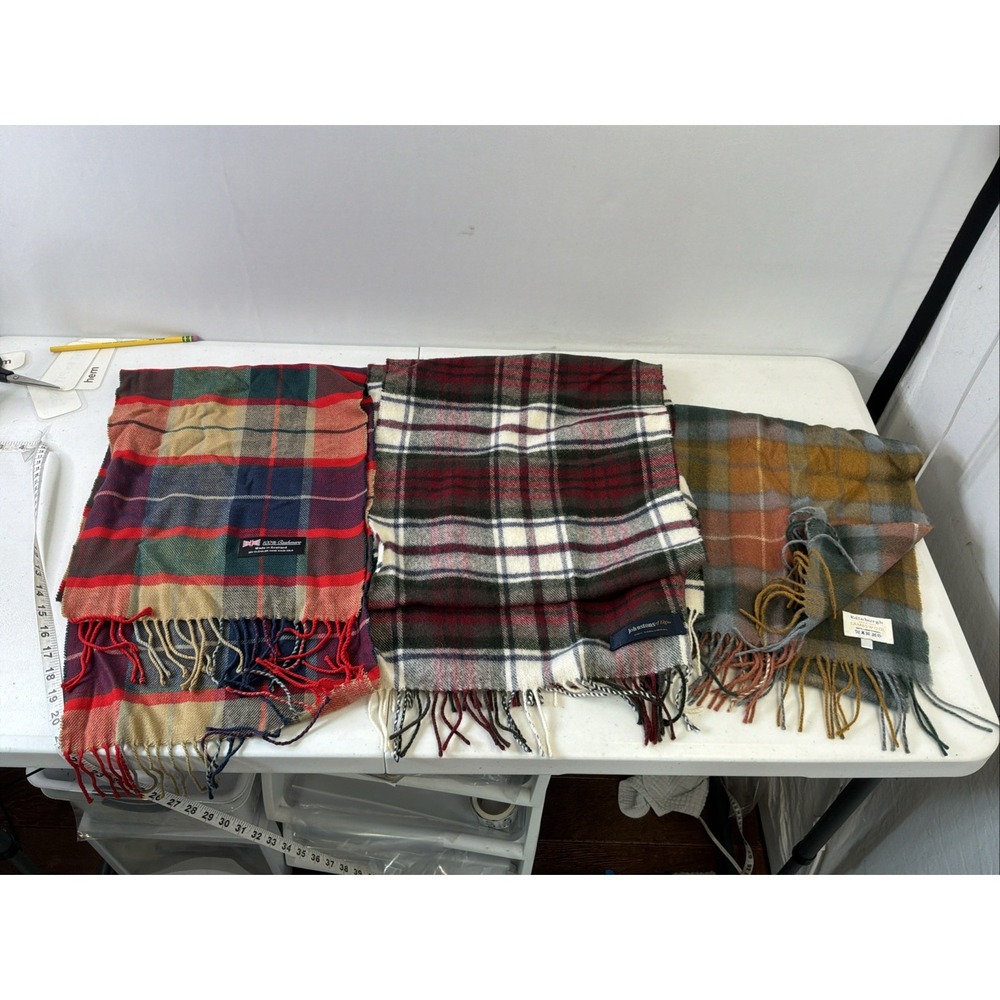 Lot of 3 Made in Scotland/ England plaid scarves Cashmere, lambswool luxury